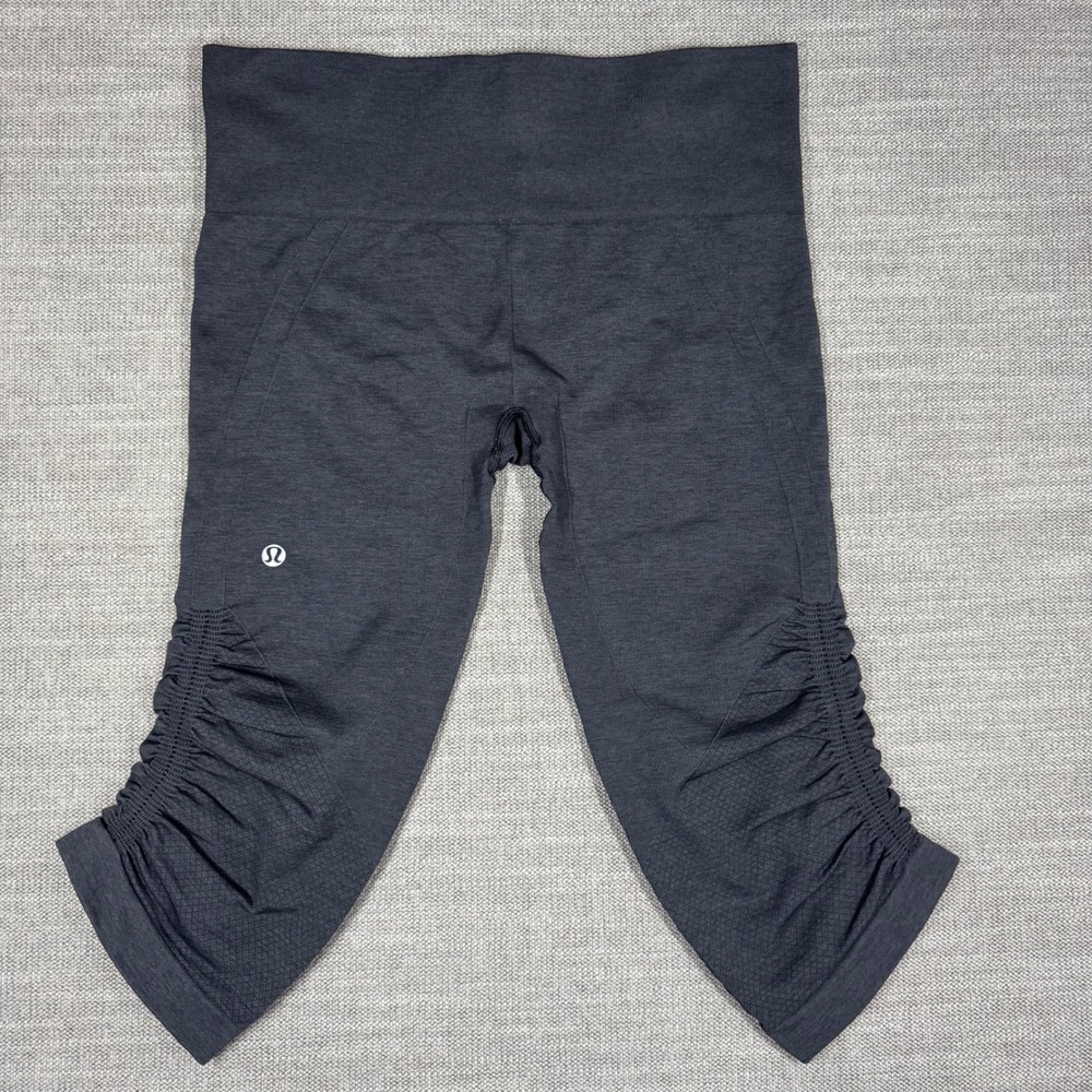 Lululemon In The Flow Cropped Seamless Leggings Inkwell Navy Ruched Size 8